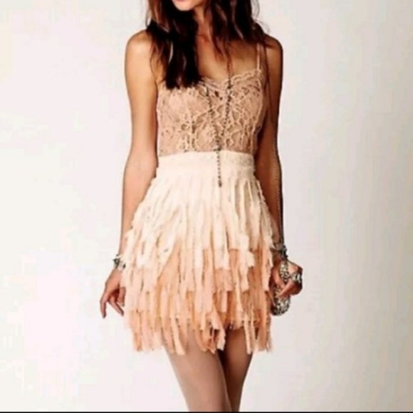 Free People NWT RARE Ombre Feather Sequin Beaded Lace Dress - Picture 6 of 13